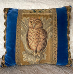 Superb Antique French Aubusson Tapestry & Passementerie Throw Pillow, 18th Century Owl