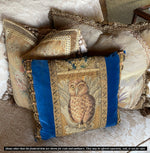 Superb Antique French Aubusson Tapestry & Passementerie Throw Pillow, 18th Century Owl