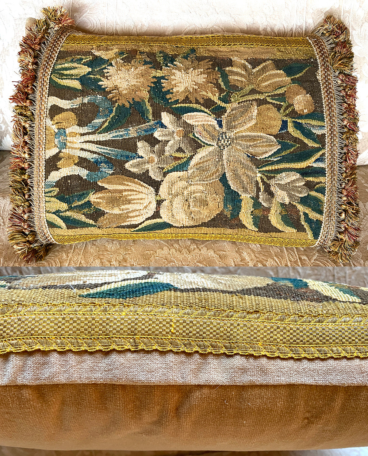 Antique 18th Century French or Flemish Verdure Tapestry Fragment