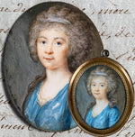 18th Century Antique French Portrait Miniature, Artist Signed, Era of Louis XVI and Marie-Antoinette