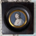 Antique 18th Century French Portrait Miniature, Frame, Beautiful Naughty, Incroyables