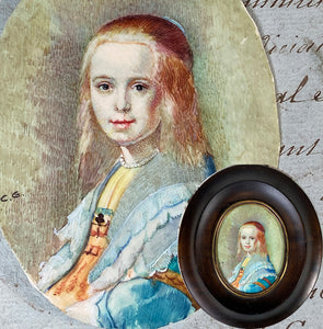 Antique French Souvenir Portrait Miniature After a 17th Century Painting of a Blond Girl