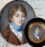 Exceptional c.1800 French Portrait Miniature of Incroyables Boy, 8-12 Yr Old Young Man