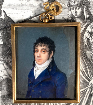 Rare 18th Century Antique French Portrait Miniature, Incroyable et Merveilleuses, Handsome Man