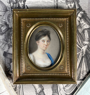 Magnificent Antique French 18th Century c.1795-99 Portrait Miniature, Incroyables et Merveileuses