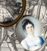 Antique French Portrait Miniature, Napoleon's French Empire Period w Blue Tiara and Diamonds, Sapphire  Brooch and Pearls