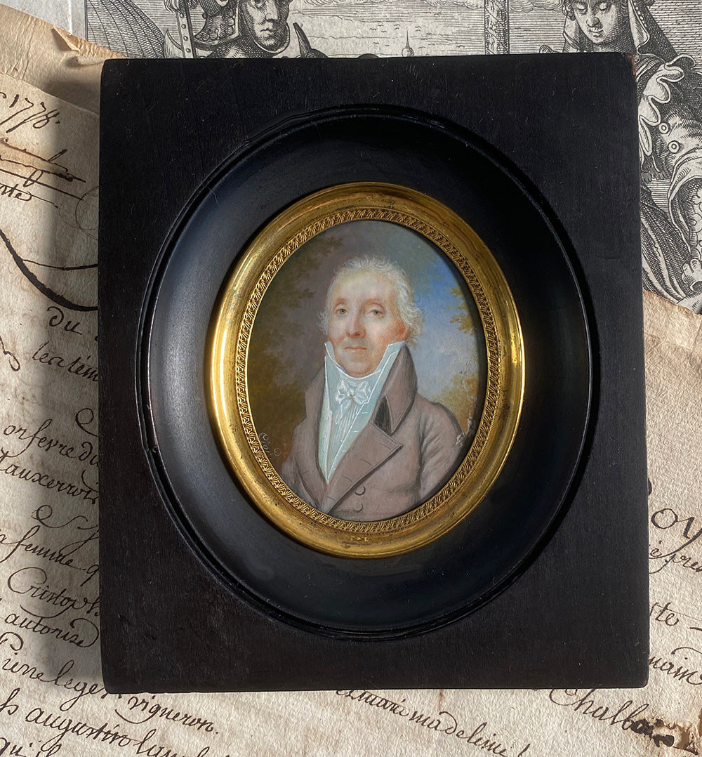 RARE 18th Century French Portrait Miniature, Listed Artist, Pierre-Charles CIOR (Paris 1769-1838)