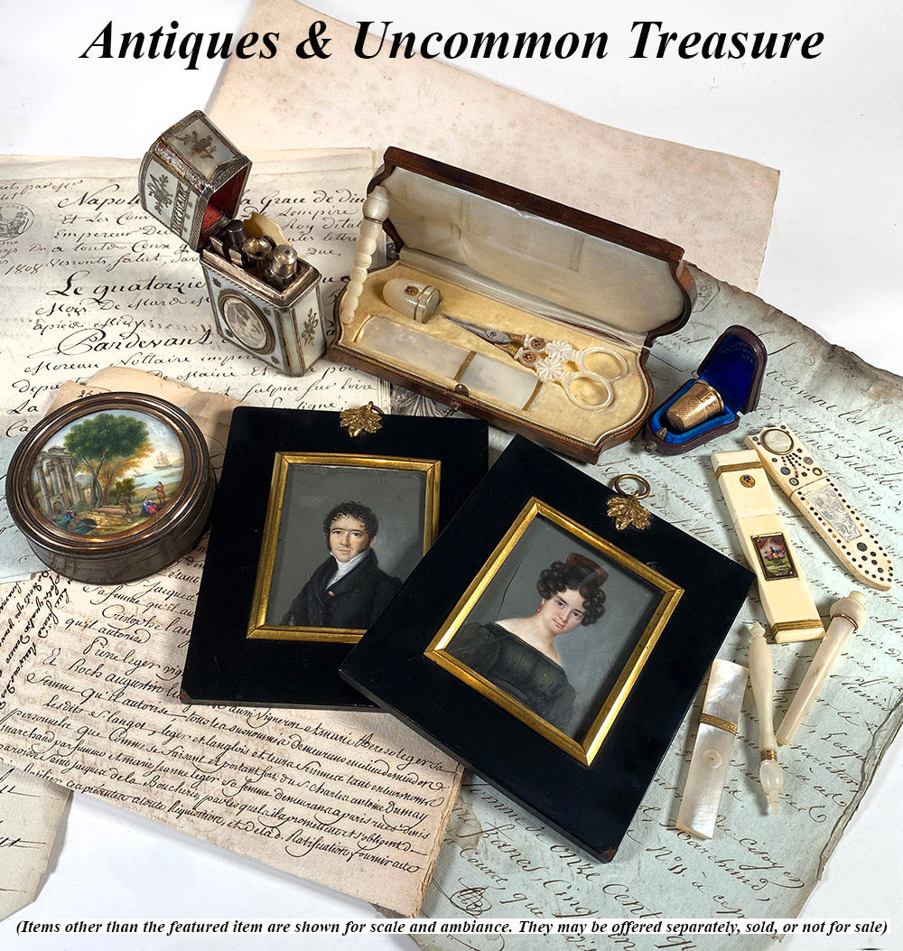 Elegant Couple, Antique French Portrait Miniature Pair, Artis Signature, Excellent & Beautiful!