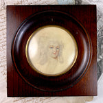 Antique 18th Century Watercolor Portrait Miniature, Era of Marie-Antoinette, in Wood Frame