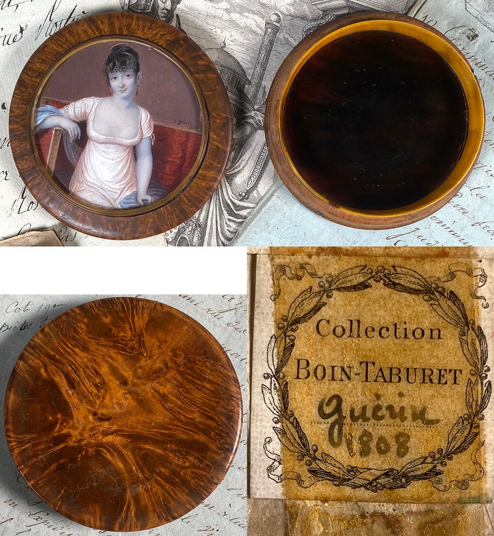 RARE Jean-Urbain Guérin 1808 Portrait Miniature, French Empire Museum Quality Painting, 4" Snuff Box Mount