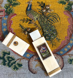 RARE Antique French Palais Royal Ivory Needle Case, Etui, 18k Gold Enamel Plaque & Trim, Eglomise