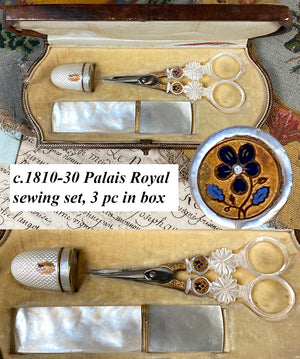 RARE Superb c.1800-20 Antique French Palais Royal Sewing Set, Mother of Pearl, 18k Gold in Necessaire Etui