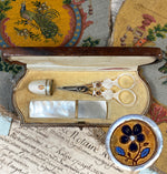 RARE Superb c.1800-20 Antique French Palais Royal Sewing Set, Mother of Pearl, 18k Gold in Necessaire Etui