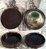 Antique French Snuff Box with Superb Landscape Painting, Ships and Roman Ruins, 18k Gold