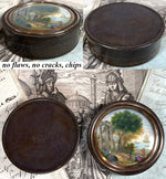 Antique French Snuff Box with Superb Landscape Painting, Ships and Roman Ruins, 18k Gold