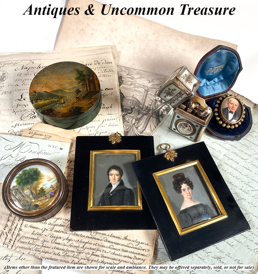 Antique French Snuff Box with Superb Landscape Painting, Ships and Roman Ruins, 18k Gold