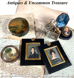 Antique French Snuff Box with Superb Landscape Painting, Ships and Roman Ruins, 18k Gold