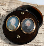 Rare Antique 18th Century French Double Portrait Miniature Vernis Martin Snuff Box, 18k Trim