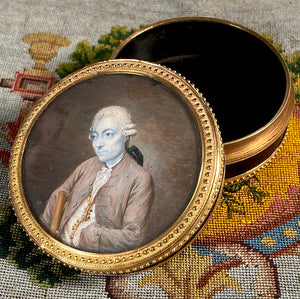 Exceptional Antique 18th Century French Portrait Miniature Snuff Box, Large Bands of 18k Gold