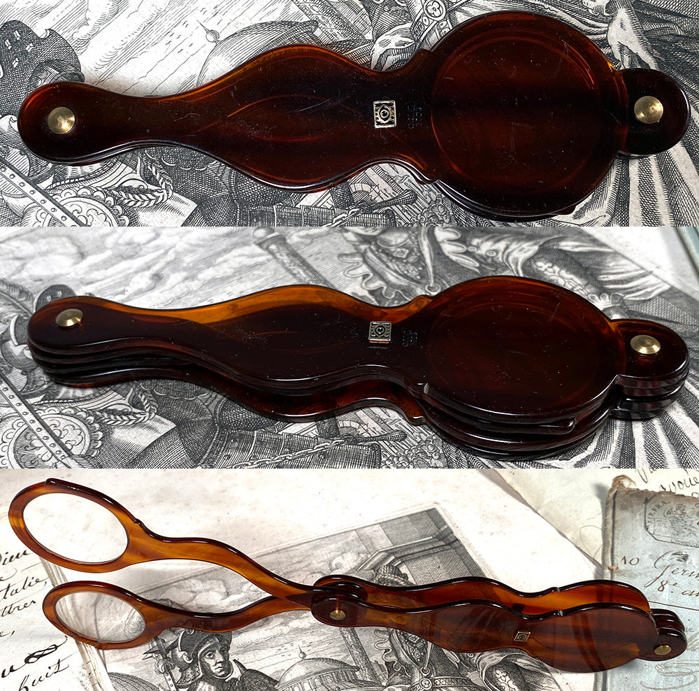 Large Antique French Lorgnette, Tortoise Shell with 18k Gold, Pendant, Incroyables
