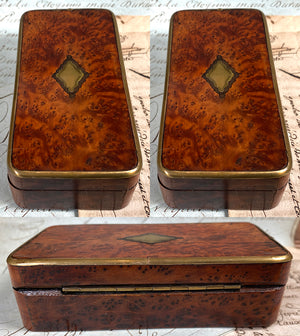 Antique French 4-Section Stamps Box, Burl and Boulle Napoleon III era, Philatelist Stamp Collection