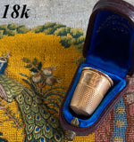 Fine Antique 18k Gold French Thimble in Leather Case, Etui, Eagle's Head Profile Mark