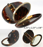 RARE Antique French Minaudiére or Compact, Sterling Silver & Tortoise Shell - Oval Tortoiseshell