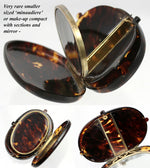 RARE Antique French Minaudiére or Compact, Sterling Silver & Tortoise Shell - Oval Tortoiseshell