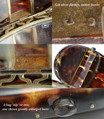 RARE Antique French Minaudiére or Compact, Sterling Silver & Tortoise Shell - Oval Tortoiseshell