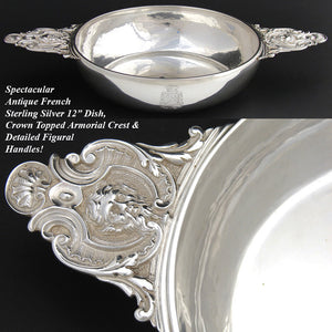 Antique French Sterling Silver Legumier, Ecuelle, Serving Dish, Armorial Crown & Mascaron