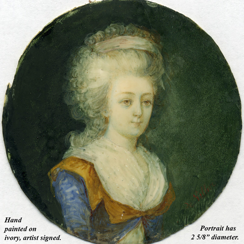BIG Antique French Powder Jar, Snuff Box, 4" Ivory Casket w Portrait Miniature of Miss Elizabeth