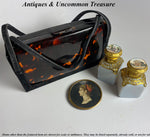 RARE Antique French Tortoise Shell Minaudiére, Purse & Vanity or Make-up Case, Suede Holder, Scabbard