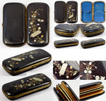 Antique French Tortoise Shell & Pique Cigar or Spectacles Case, Etui, Leather Baffled Sides to Expand, use as Evening Bag