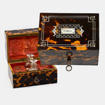 Antique Tortoise Shell Caddy with Scent, Perfume Bottles, c.1840s French, MOP Inlays and Original Key