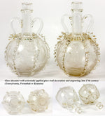 Pair (2) Antique 18th Century Dutch Engraved and Ruffled Blown Glass Wine Decanters, Windmill