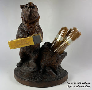 Antique Black Forest Carved Bear Cigar or Pipe Smoker's and Match Stand, 7.5" Tall