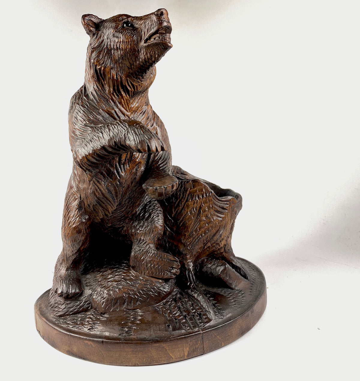 Antique Black Forest Carved Bear Cigar or Pipe Smoker's and Match Stand, 7.5" Tall