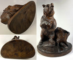 Antique Black Forest Carved Bear Cigar or Pipe Smoker's and Match Stand, 7.5" Tall