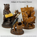 Antique Black Forest Carved Bear Cigar or Pipe Smoker's and Match Stand, 7.5" Tall