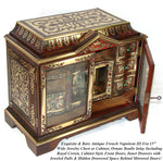 RARE Antique French Boulle Inlay Jewelry Chest, Curiosity or Specimen Cabinet, Opulent with Drawers & Royal Crown Inlay