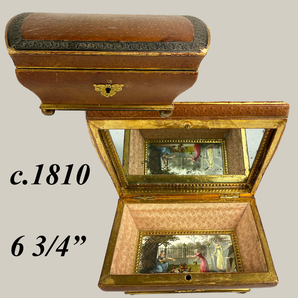 RARE Large c.1770-1810 French Louis XVI Chocolatier's Confection or Chocolates Box, Eglomise Jewelry Casket