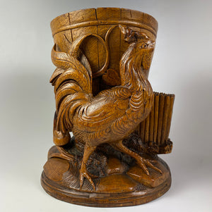 Large Antique Black Forest Rooster Cigar or Pipe, Smoker's Stand, Match Holder