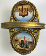 Rare Early 1800s French Opaline and Eglomise Grand Tour Souvenir, Small Basket, 2 Architectural Views of Paris