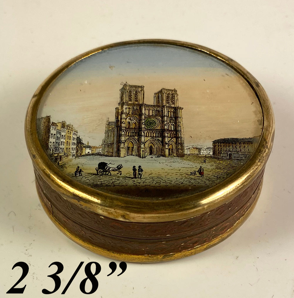 Antique French Eglomise BonBon Box, Petit Chocolatier's Casket, Notre Dame Cathedral