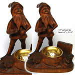 Charming Antique Black Forest Carved Smoker's Stand, Ashtray, Match Holder Gnome