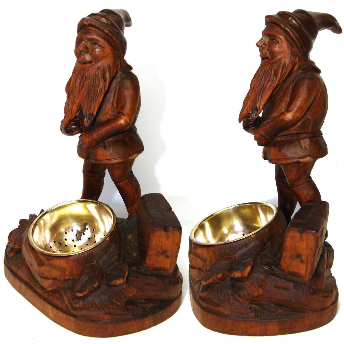 Charming Antique Black Forest Carved Smoker's Stand, Ashtray, Match Holder Gnome