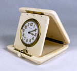 Antique c.1900-1910 Large 3.5" Folding 8-Day Travel Clock, Heavy Solid Ivory Case, Runs Well