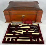 Antique French Napoleon III Era Sewing Box with Implements, Silk Winders, Knitting Needles, Etc