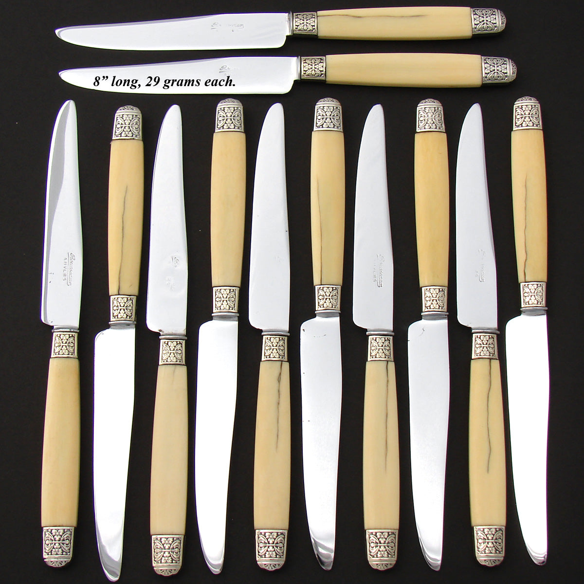 Antique French 24pc Silver & Carved Ivory Handled Table Knife Set, Sta –  Antiques & Uncommon Treasure