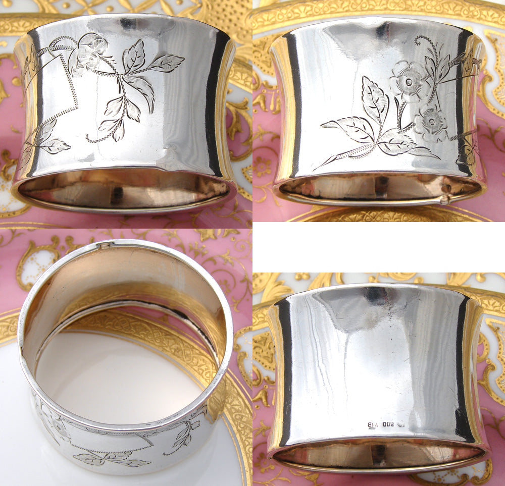 Antique Continental .800 Silver 2" Napkin Ring, Floral & Foliate Decoration